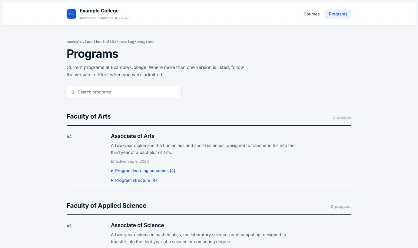 The public program catalog, with more than one version shown where both are in effect
